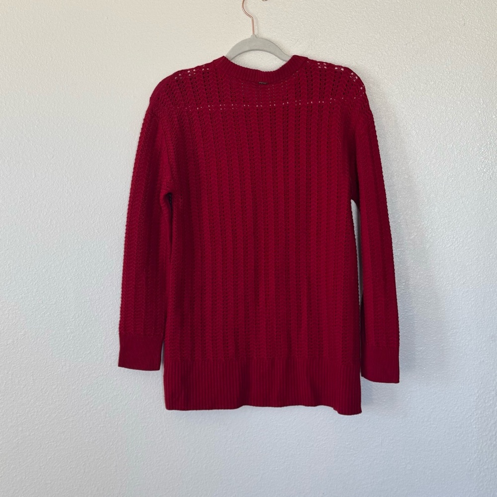St John Red 100% Wool High Low Sweater Oversized Knit Size S M - Picture 3 of 9